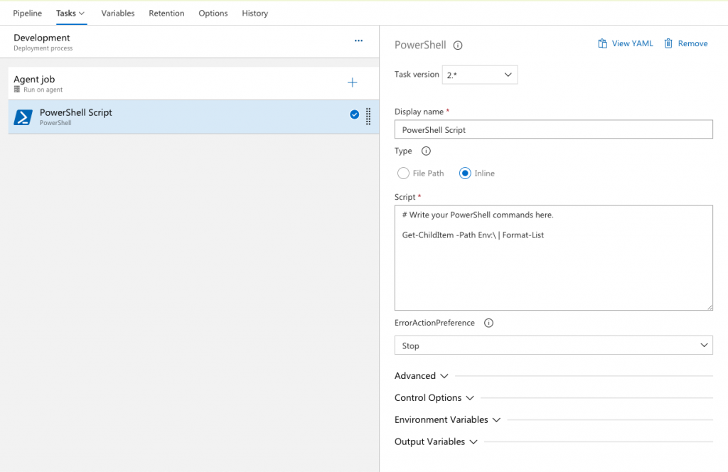 Print all environment variables in Azure DevOps for Windows Agents with